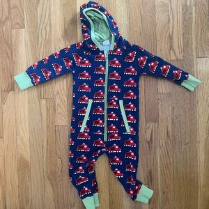 Maxomorra Fire Truck Hooded Zip Suit 18/24mo